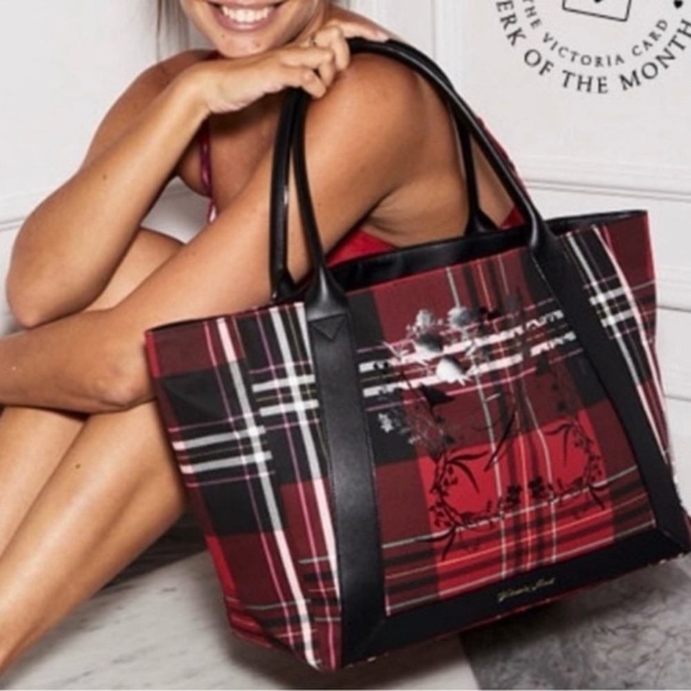 Victoria's Secret Tote Bag 2020 Limited Edition Red Black Plaid New Shopping Bag